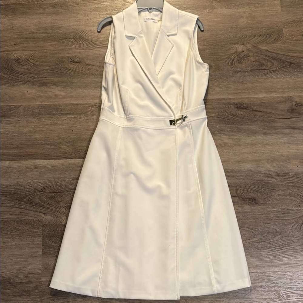 Calvin Klein White Sleeveless Wrap Dress